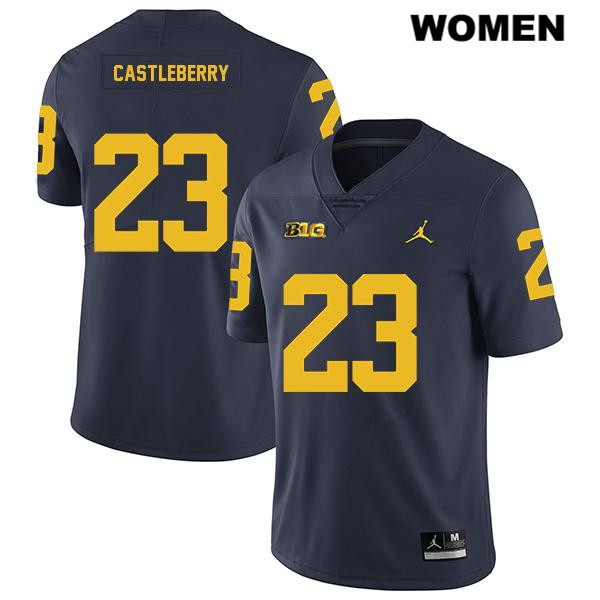 Women's NCAA Michigan Wolverines Jordan Castleberry #23 Navy Jordan Brand Authentic Stitched Legend Football College Jersey MH25S42OS
